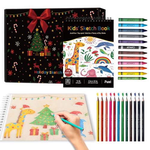 Fuxi Easter Basket Stuffers, Art Supplies for 9-12 | Art Set with 60-Sheet (73lb/120gsm) Sketch Book, Jumbo Colored Pencils &
