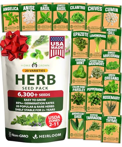 HOME GROWN Premium Herb Seeds Variety Pack - 20 Heirloom Herb Seeds for Planting - 6,000+ Non-GMO Seeds with Plant Markers - 