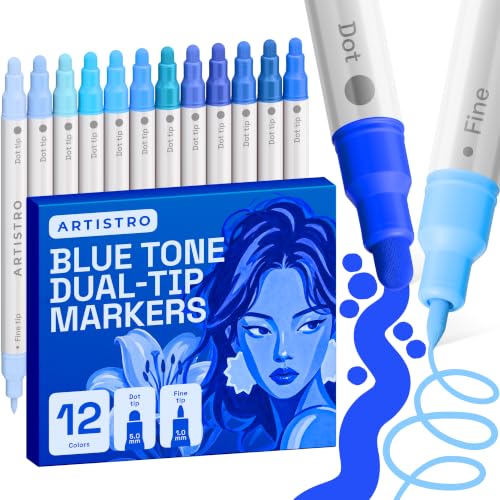 ARTISTRO 12 Blue Tones Dual-Tip Acrylic Paint Marker Pens