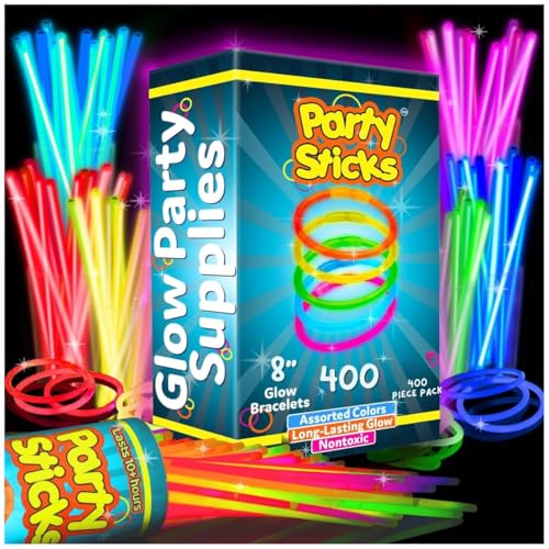 PartySticks Ultra Bright Glow Sticks Bulk Party Supplies 400 Pack - 8" Glow in the Dark Light Up Halloween Party Favors, Glow