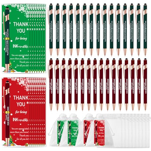 CZWZ 30 Pack Christmas Employee Appreciation Gifts Set, Thank You Pens with Appreciation Cards, Inspirational Ballpoint Pens 