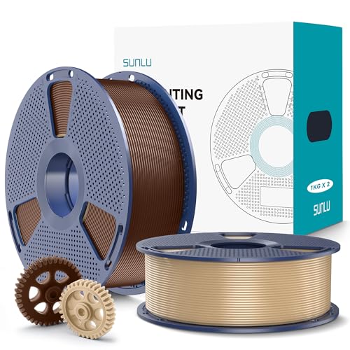 SUNLU PLA+2.0 3D Printer Filament, Oak & Coffee Brown, 2-Pack (2KG)