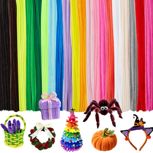 VZF 1000 PCS Pipe Cleaners Bulk Craft,Pipe Cleaner Flower Kit,Arts and Crafts,Rainbow Chenille Stems,Christmas Craft Supplies