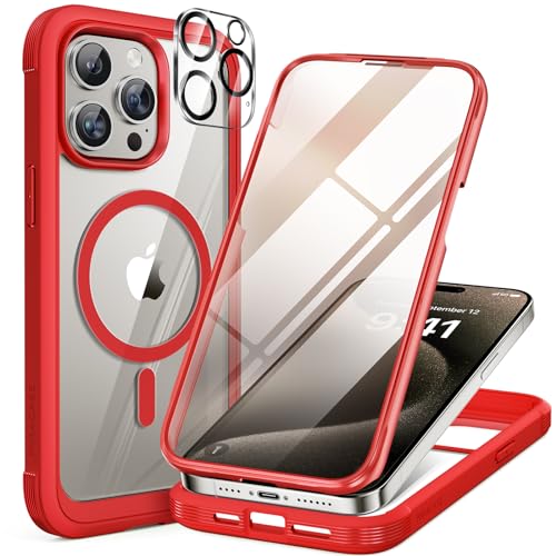 Miracase Magnetic for iPhone 15 Pro Case Full-Body Bumper Phone case with Built-in Glass Screen Protector& Camera Protector, 