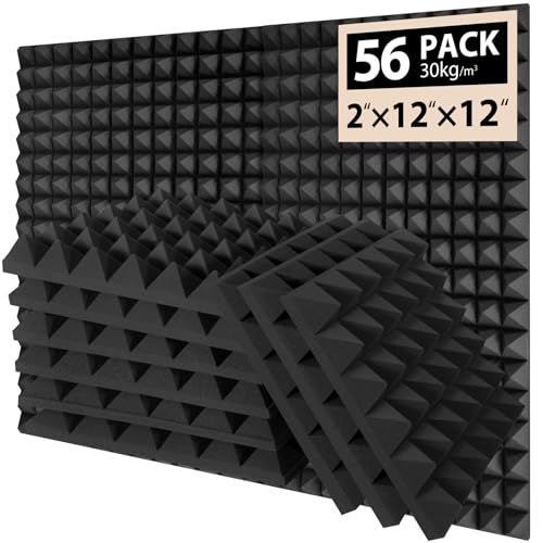 Saiqiang 56 Pack Acoustic Foam Panels, 2" x 12" x 12" Sound Proof Foam Panles Pyramid-shaped, Soundproofing Noise Absorbing P