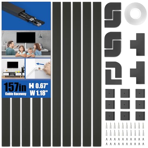 Delamu 157in Cord Hider, Cord Cover Wall Cable Management, Paintable Wire Cover for Cords, Cable Hider Raceway Kit, Cable Cov