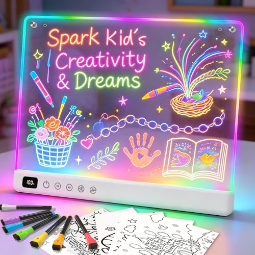 Lumiboard Led Drawing Board with 13 Light Effects, 16" Rechargeable Glow Doodle LED Note Board with Colors, Neon Light Up Dra