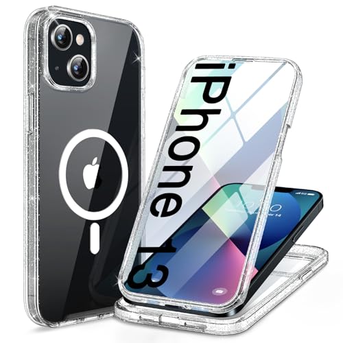 Miracase for iPhone 13 Case 6.1",Built-in Screen Protector,Clear Glitter