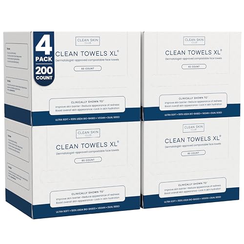 Clean Skin Club Clean Towels XL®, 100% USDA Biobased Face Towel, Disposable Face Towelette, Eczema Association Accepted, Make