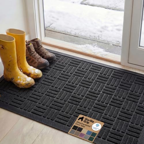 GORILLA GRIP WeatherMAX Door Mat, Indoor Outdoor Use, 47x35, Black Maze
