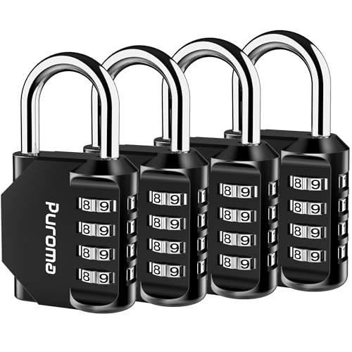 Puroma 4 Pack Combination Lock Locker 4 Digits Combo Padlock Gym Black