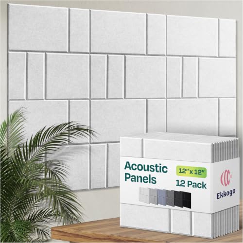 Ekkogo Acoustic Panels 12-Pack Soundproof Wall Panels 12"x12"x0.4" Decorative Sound Dampening for Your Home, Office, Studio, 