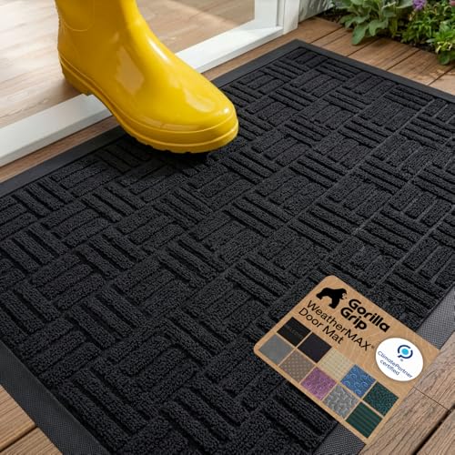 GORILLA GRIP WeatherMAX Door Mat, Indoor Outdoor Use, 29x17, Black Maze