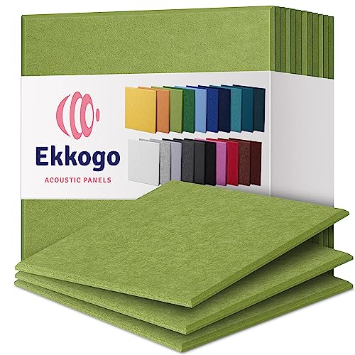 Ekkogo Acoustic Panels 12-Pack Soundproof Wall 12"X12"X0.4" - High Density Sound Dampening [Gin Green Square]