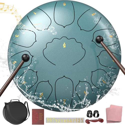 D Major Steel Tongue Drum Handpan, 12 Inch 13 Note Rain Drum for Garden Outside, Meditation Rain Chime, Musical Percussion In