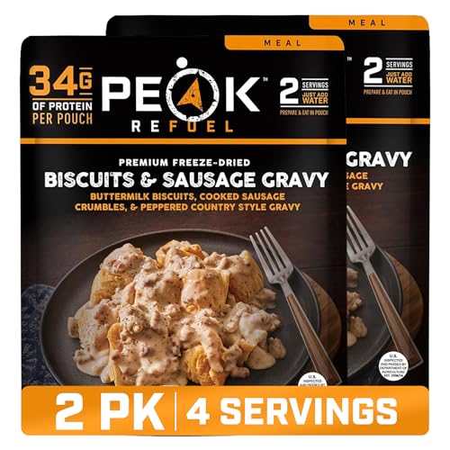 Peak Refuel Biscuits and Gravy Camping Breakfast Meals, 2-Pack, 4 Servings