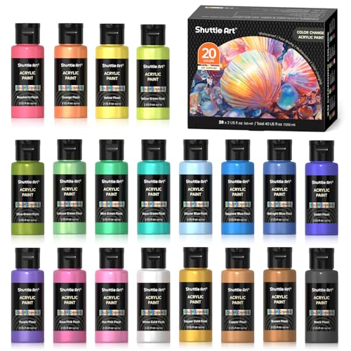 Shuttle Art Color Change Acrylic Paint, 20 Chameleon Colors Acrylic Paint, 60ml/2oz Bottles, Iridescent Colors for Artists, B