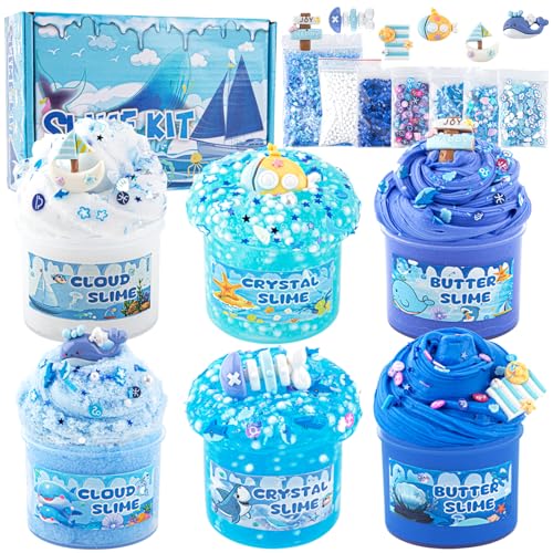 6-Pack Blue Slime Kit for Kids, Butter Cloud Squishy Birthday Gift Set