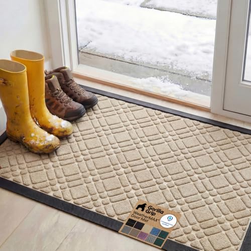 GORILLA GRIP WeatherMAX Door Mat, Indoor Outdoor Use, 47x35, Latte Modern