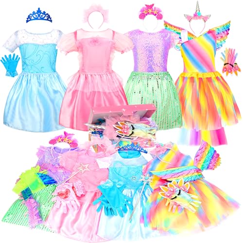 LIMIROLER Princess Dress Up Clothes for Little Girls Princess Costume Toys Gift Set for Girls 3-6 years old Pretend Play Todd