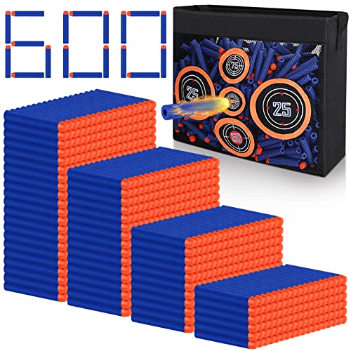 Pokiiulk 600PCS Refill Bullets Fit for Nerf Guns N-Strike Elite Series Blasters Toy Guns Darts with Portable Shooting Practic