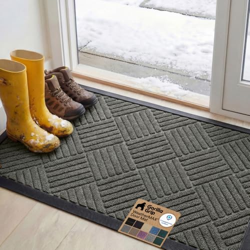 GORILLA GRIP WeatherMAX Door Mat, Indoor Outdoor Use, 58x34, Gray Diamond