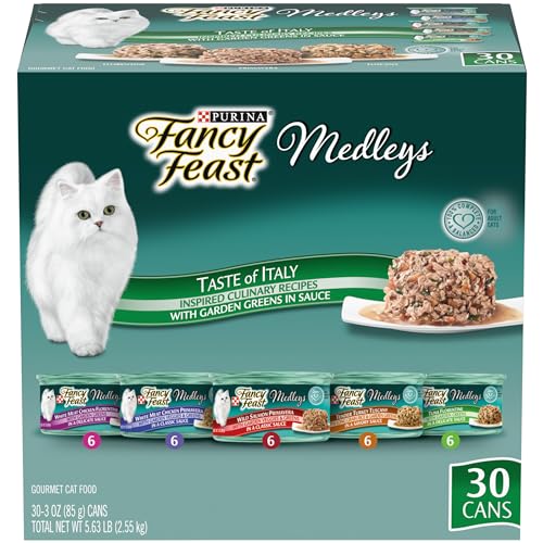 Purina Fancy Feast Wet Cat Food Variety Pack, Medleys Taste of Italy With Garden Greens in Sauce - (Pack of 30) 3 oz. Cans