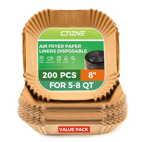 Air Fryer Liners Disposable, 200Pcs Parchment Paper 8" Square for 5-8QT