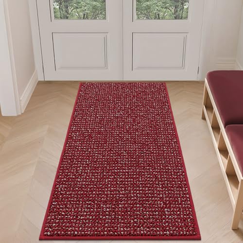 BEQHAUSE Dirt Trapper Door Mat 24" x 60", Non-Slip Washable Doormats, Red