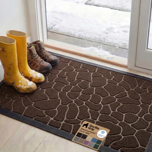 GORILLA GRIP WeatherMAX Door Mat, Indoor Outdoor, 47x35, Dark Brown Pebble