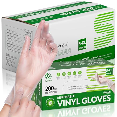 SWIFTLITE Disposable Vinyl Gloves, Food Safe