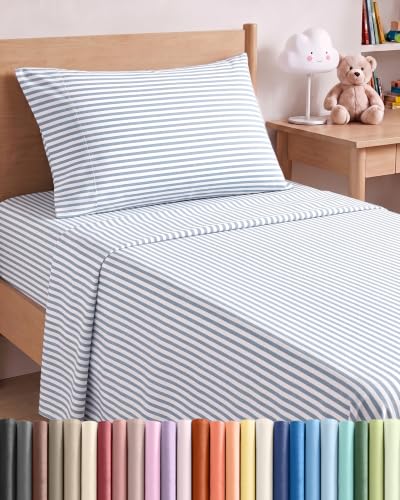 Twin Size 3 Piece Sheet Set - Breathable & Cooling Sheets - Blue Stripes