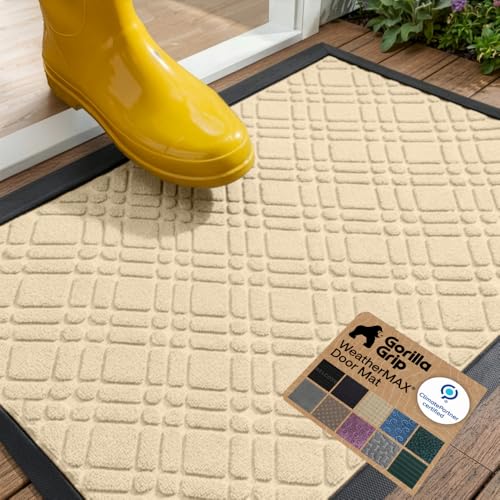 GORILLA GRIP WeatherMAX Door Mat, Indoor Outdoor Use, 29x17, Latte Modern