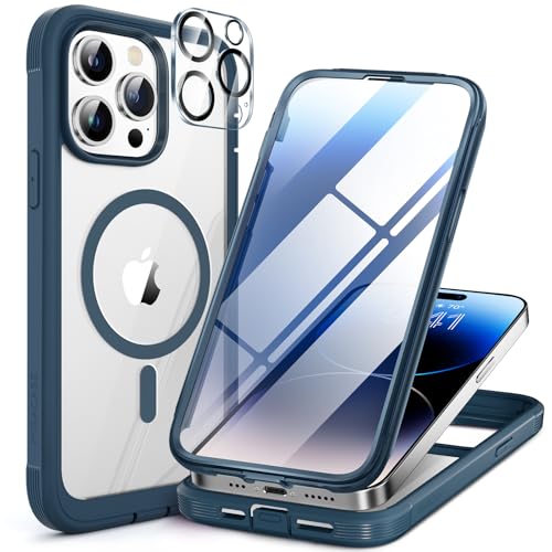 miracase Magnetic for iPhone 14 Pro Case 6.1 inch, (Compatible with MagSafe) Upgrade Full-Body Clear Phone Bumper Case with B