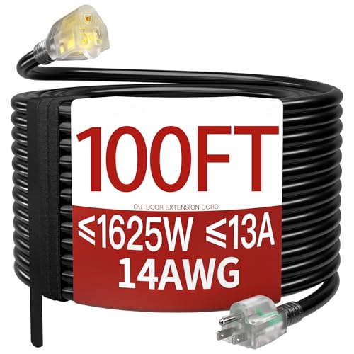 Skrizcable 14/3 100 FT Extension Cord Outdoor, Black Power Cord