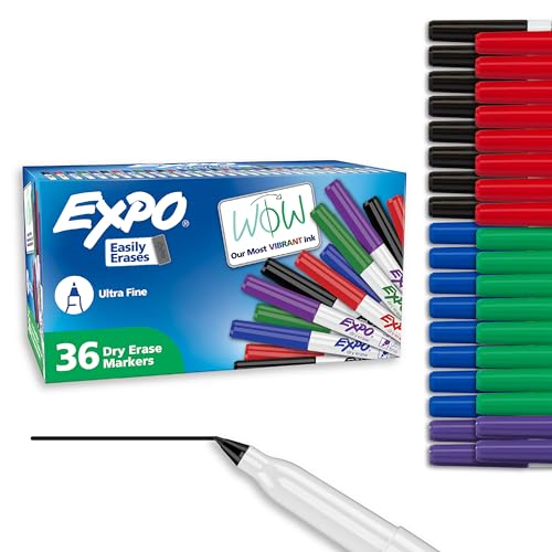 EXPO Dry Erase Markers, Low Odor Ink, Ultra Fine Tip, 36 Count - For Whiteboards, Home, Office Essentials, School, Teacher Su