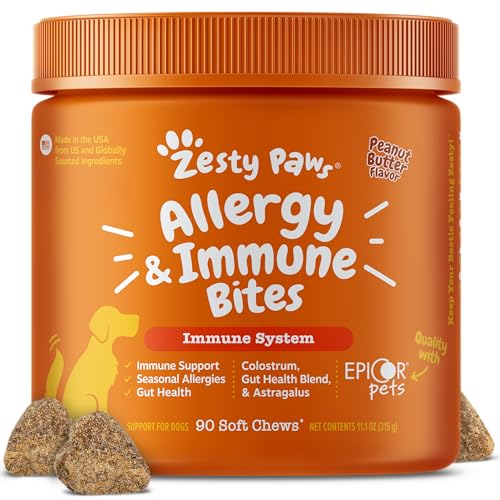 Zesty Paws Dog Allergy Chews - Dog Allergy Relief, Peanut Butter, 90 Ct