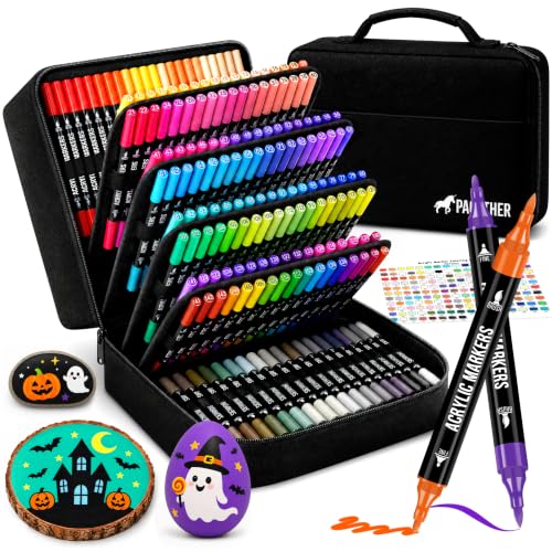 Pagather Acrylic Paint Markers, 168 Colors Dual Tip Fine & Brush Pens Set