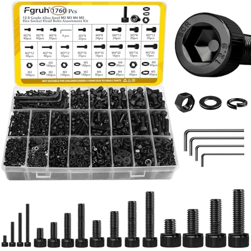 Fgruh 1760PCS M2 M3 M4 M5 Metric Hex Socket Head Screws Assortment Kit