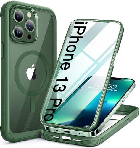 Miracase for iPhone 13 Pro Case 6.1",Built-in Glass Screen Protector,Green
