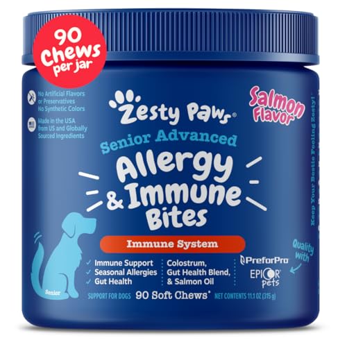 Zesty Paws Senior Dog Allergy Chews - Dog Allergy Relief, Salmon, 90 Ct