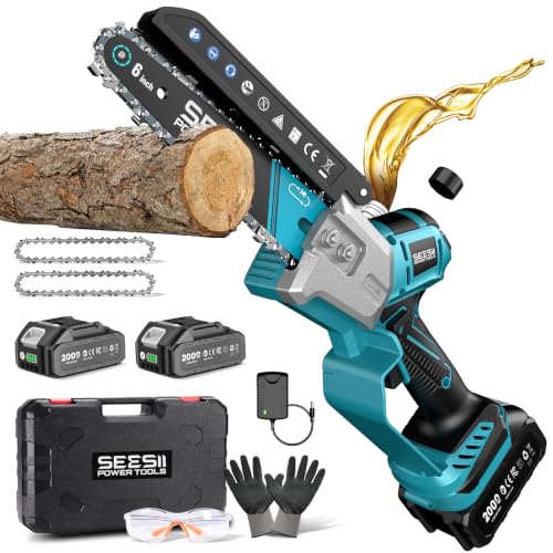 SEESII Mini Chainsaw 6 Inch Brushless, Automatic Oiler