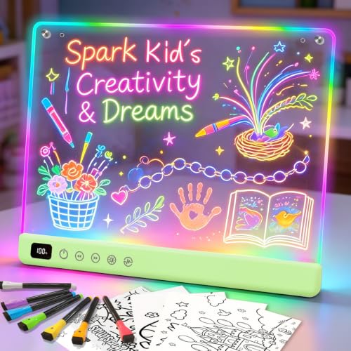 Lumiboard Led Drawing Board with 13 Light Effects, 16" Rechargeable Glow Doodle LED Note Board with Colors, Neon Light Up Dra