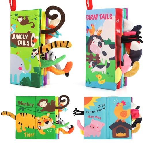 beiens Baby Book Toys, 2PCS Touch and Feel Soft Sensory Crinkle Books
