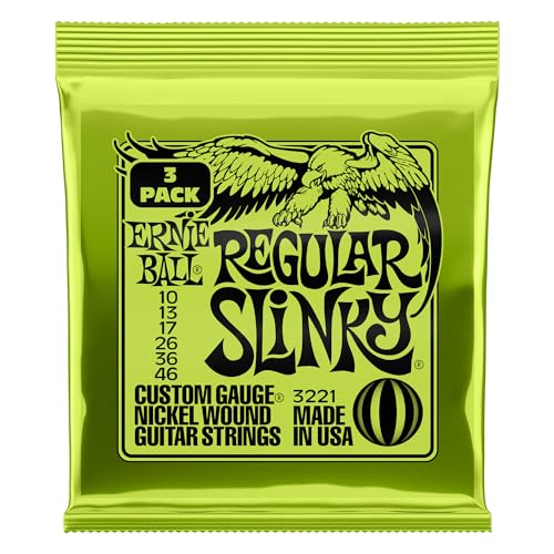 Ernie Ball Regular Slinky Nickel Wound Electric Guitar Strings 3-pack, 10-46 Gauge (P03221)