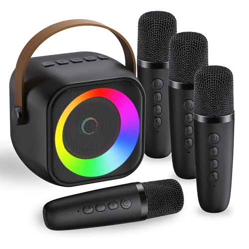 Mini Karaoke Machine for Kids Adults：Portable Bluetooth Karaoke Speaker with 2 Wireless Microphones and Lights for Home Party