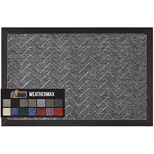 GORILLA GRIP WeatherMAX Door Mat, Indoor Outdoor Use, 72x24, Silver Chevron