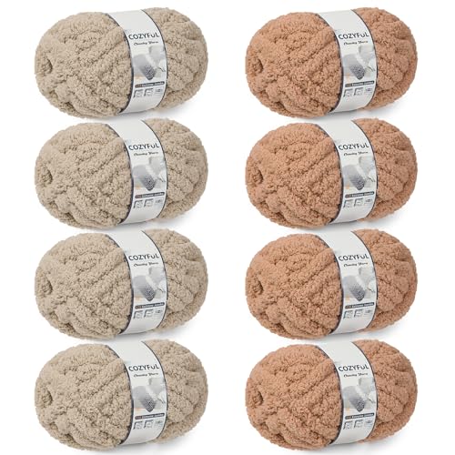 Cozyful Chunky Yarn for Hand Knitting - #10 Chunky Chenille Yarn, Jumbo Big Thick Chunky Yarns for Crocheting, Super Bulky Ch