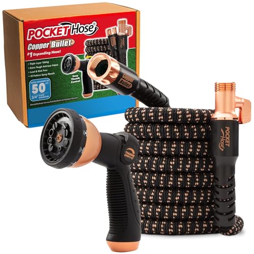 Pocket Hose Copper Bullet 50 FT Expandable Garden Hose, 10-Pattern Nozzle