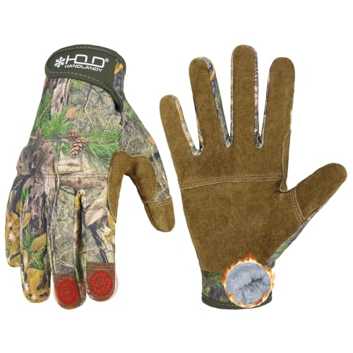 HANDLANDY Winter Leather Work Gloves with Grip for Men & Women